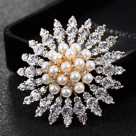 12pcslot Wedding Pearl Brooches Jewelry Womens Fashion Rhinestone