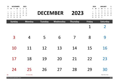 Free December 2023 Calendar Printable With Holidays