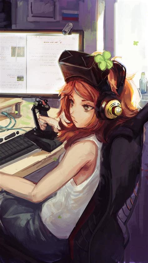 Gamer Female Brown Hair Anime Girl Gamer Anime Wallpaper Hd