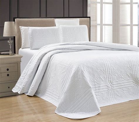 Twin Xl Full Queen Cal King Bed Solid White 3 Pc Quilt Set Coverlet