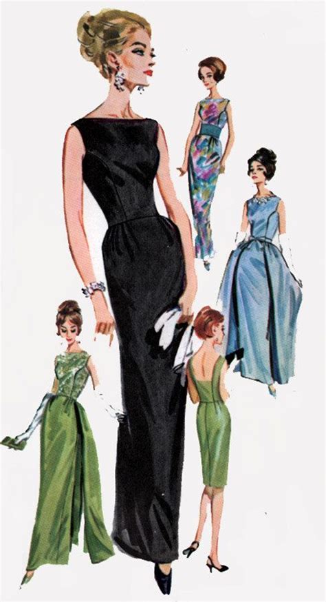 1960s Slim Dress Butterick 2488 Audrey Hepburn Style Gown W Detachable Overskirt Low Back