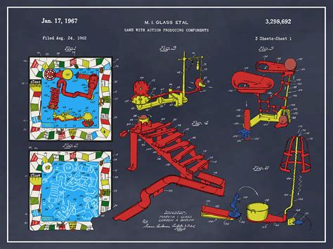 1962 Mouse Trap Game With Action Producing Components Colorized Patent Print Blackboard Drawing