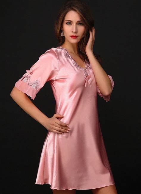 Pink Silk Robe Kimono Satin Silk Chemise Lace Nightgown Lace Dress Silk Gown Women