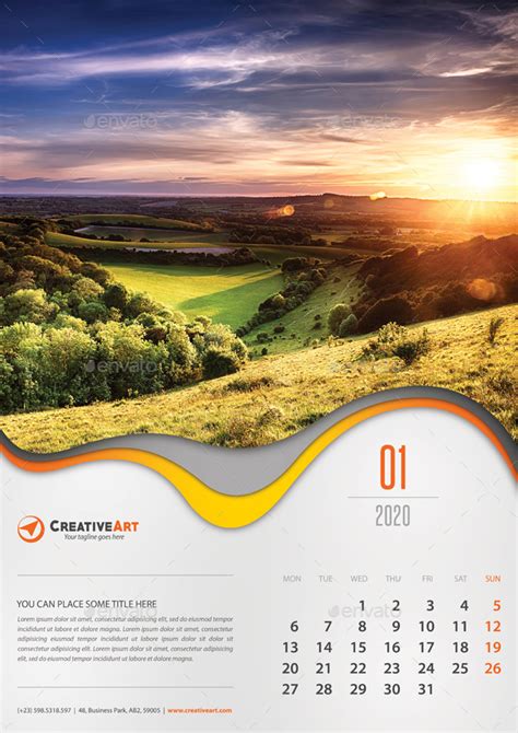 Creative Wall Calendar 2020 V01 By Rapidgraf Graphicriver