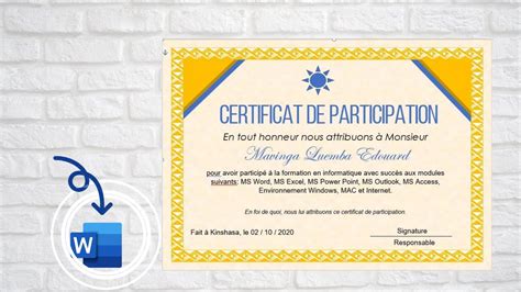 Comment Cr Er Un Certificat De Participation En Ms Word Pas Pas Et