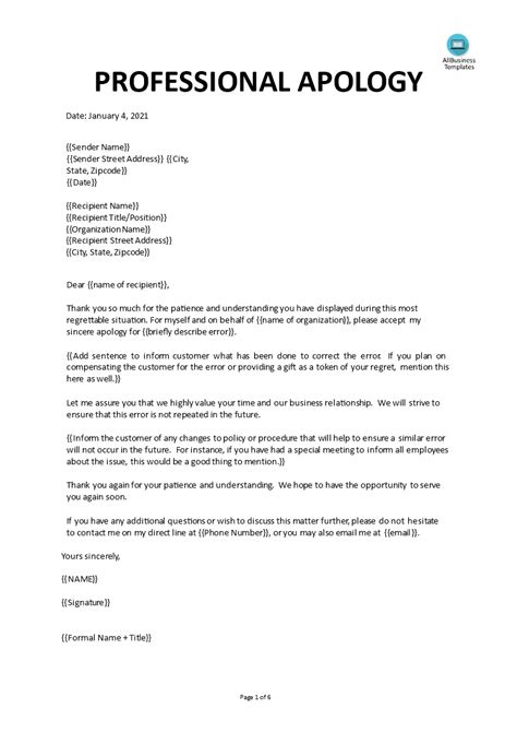 Business Formal Apology Letter Templates At