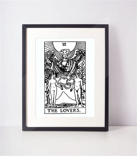 The Lovers Black And White Tarot Print Tarot Card Art Major Etsy Uk