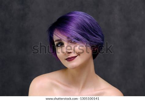 Beautiful Sexy Girl Purple Hair Short Stock Photo 1305100141 Shutterstock
