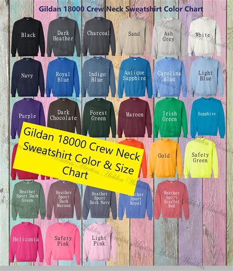 Gildan 18000 Crew Neck Sweatshirts Unisex Adult Color Chart Colour
