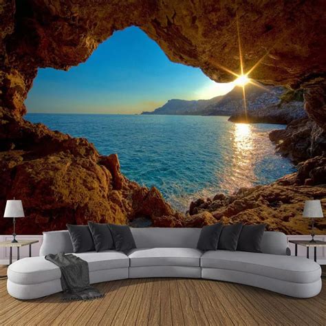 Custom Photo Wallpaper 3d Cave Sunrise Seaside Nature