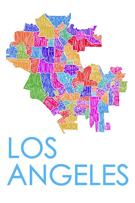 Los Angeles City Neighborhood Map Hand Drawn Print Etsy