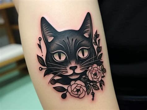 Mystical Whiskers Black Cat Head Tattoos With Designs