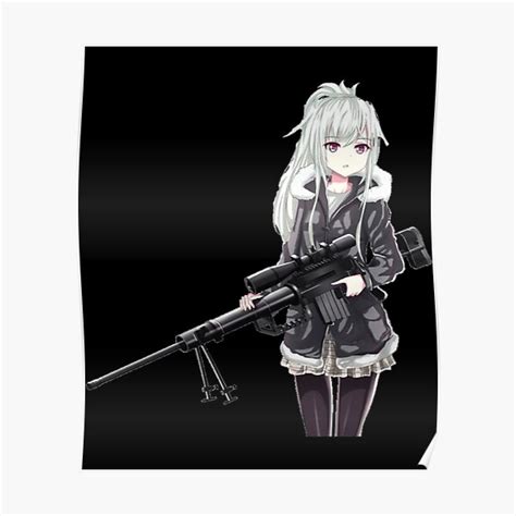 Anime Girl With Gun Kawaii Waifu With Rifle Classic Poster For