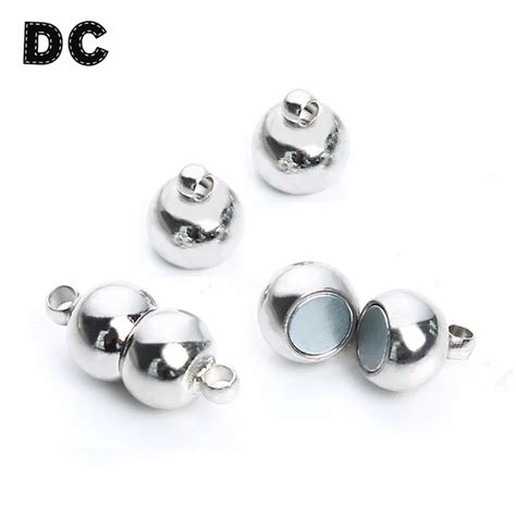 Dc 10pcslot 8x17mm Rhodium Color Round Strong Magnetic Clasps Copper