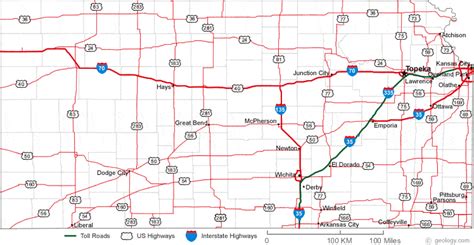 Large Detailed Roads And Highways Map Of Kansas State With All Cities And National Parks