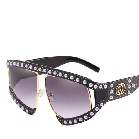 Oversized Vintage Sunglasses Women 2018 Brand Designer With Pearl Beads