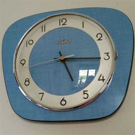 Blue Formica French Kitchen Wall Clock Made By Bayard Vintage 60s