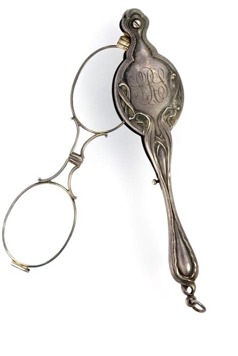 Antique Sterling Silver Lorgnette Magnifying Glasses Pendant For Chatelaine Chatelaine