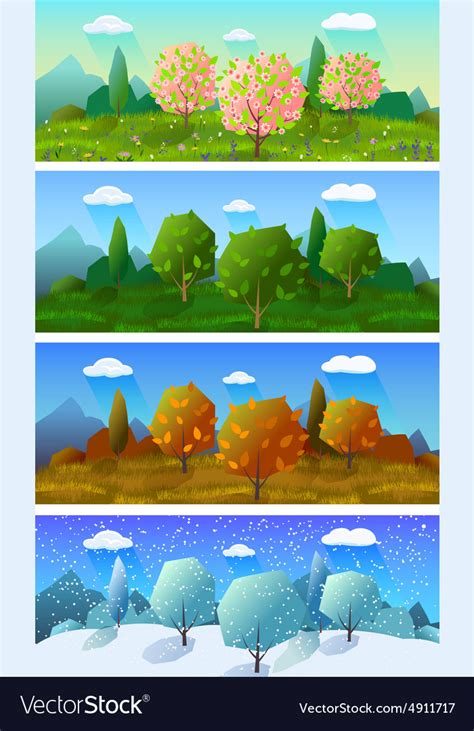 Four Seasons Landscape Banners Set Royalty Free Vector Image