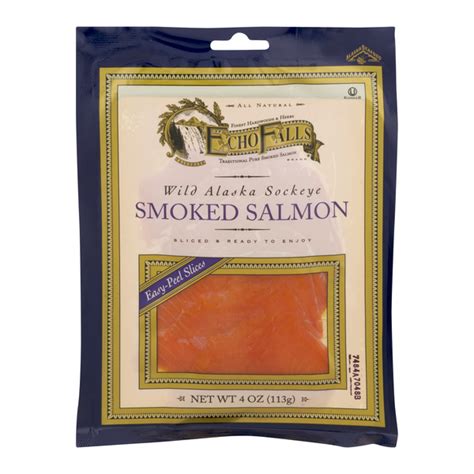 Ingredients sockeye salmon, salt, natural hardwood smoked. Save on Echo Falls Wild Alaska Sockeye Smoked Salmon All Natural Order Online Delivery | MARTIN'S