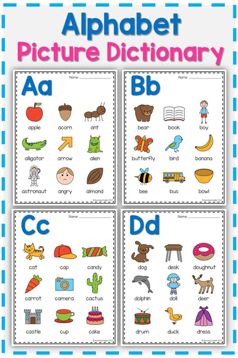 Kindergarteners are starting their early alphabet and reading journey. Alphabet Picture Dictionary | Dictionary for kids, Alphabet pictures ...