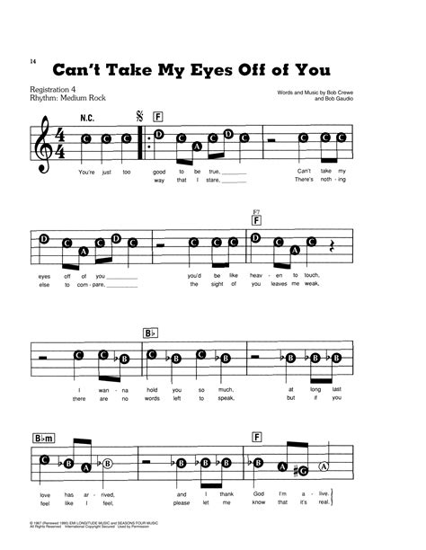 Can T Take My Eyes Off Of You Sheet Music Frankie Valli The Four
