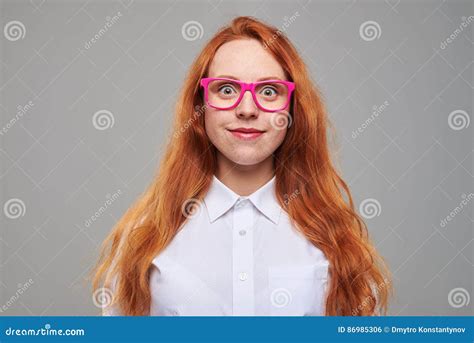 Portrait Of Surprised Girl In Pink Glasses Stock Photo Image Of