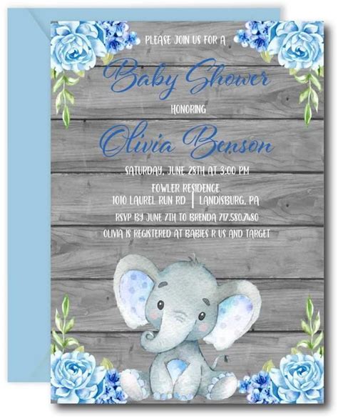 Cute Blue Elephant Baby Shower Invitation Template Printable Etsy