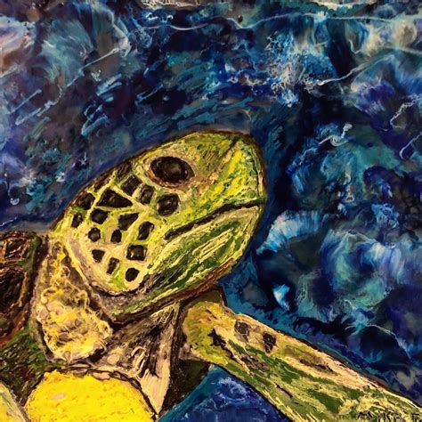 Encaustic Fine Art Sea Turtle Going For A Swim Painting By Michael