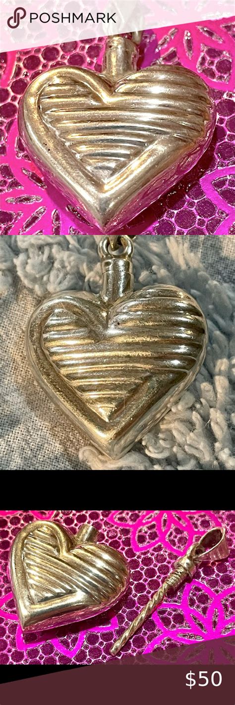 Sweet Vintage Sterling Silver Heart Shaped Perfume Bottle Pendant