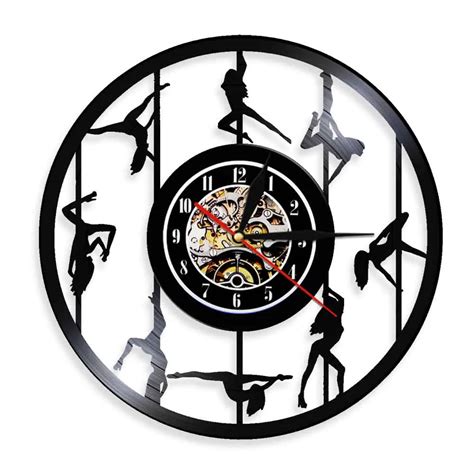Sexy Female Pole Dancers Led Wall Sign Vinyl Record Wall Clock Female Strippers Exotic Ladies