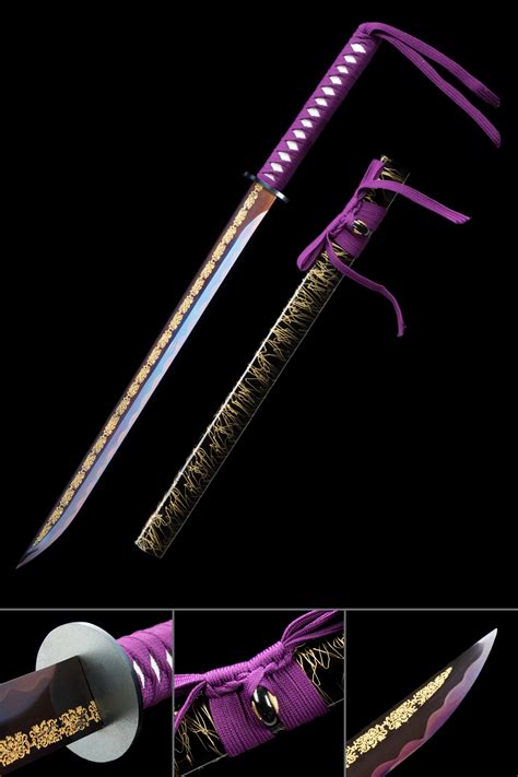 Handmade Ninjato Ninja Sword With Purple Straight Blade Truekatana