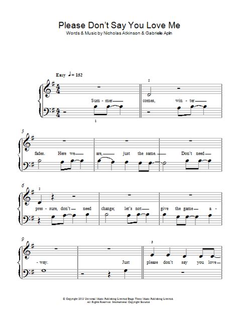 Please Don T Say You Love Me Sheet Music Gabrielle Aplin 5 Finger Piano