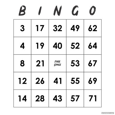 Printable Bingo Numbers 1 75