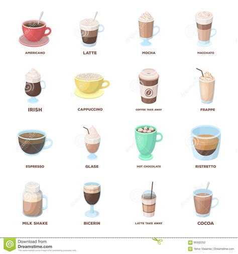 Download And Other Varieties Of Coffee.Different Kinds Of Coffee Set Collection Icons In Cartoon Style ...