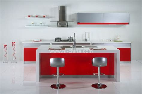 Hot Selling Contemporary Bright Red Lacquer Corner Kitchen Cabinet Kc