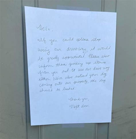 Woman Leaves Passive Aggressive Note For Neighbors Using Her