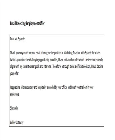 6 Email Rejection Letter Templates Free Word Pdf Doc Format Download