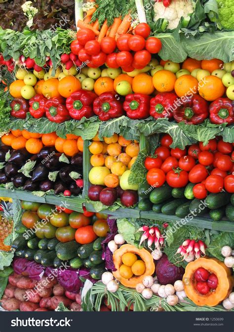 Fresh Vegetables And Fruits At A Farmers Market Stock Photo 1250699