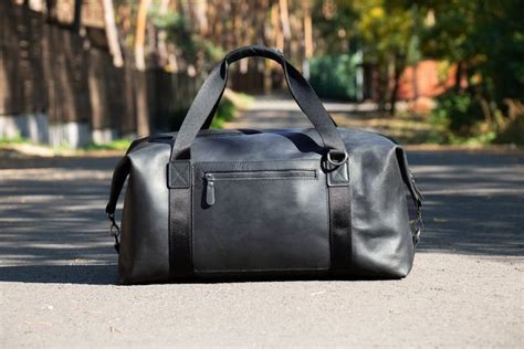 Black Leather Duffel Bag Men Mens Leather Luggage Bag Etsy Leather