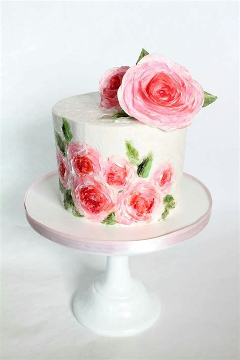 Rose Cake Painted With Buttercream Buttercream Decorating