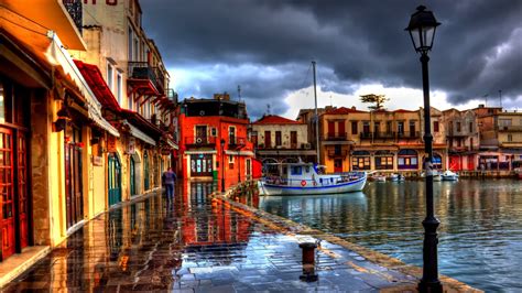 Free Download Wallpaper 3840x2160 Rethymno Greece Night Beach Cafes