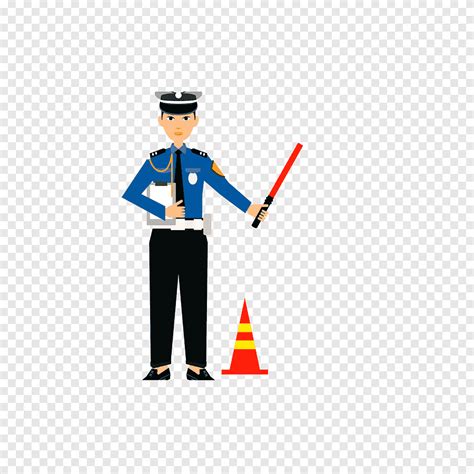 كارتون المرور ، شرطي المرور مع عصا ضابط الشرطة العلم Png