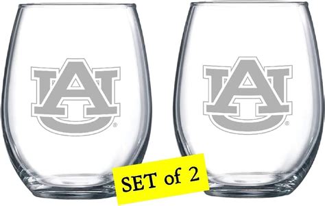 Auburn University Tigers Etched Satin Frost Logo Wine Or Beverage Glass Set Of 2