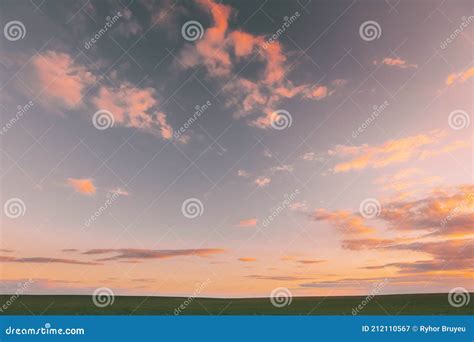 Spring Sunset Sky Above Countryside Rural Meadow Landscape Wheat Field