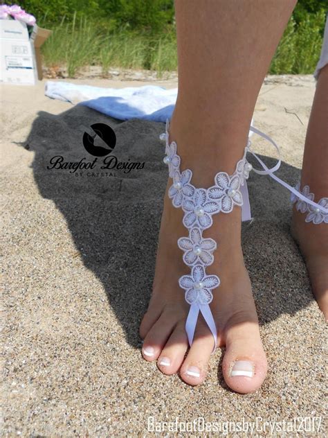 Bridal Lace Barefoot Sandals Beach Wedding Barefoot Sandals White