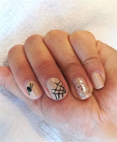 Easy Spider Web Design For Nude Spooky Halloween Nails