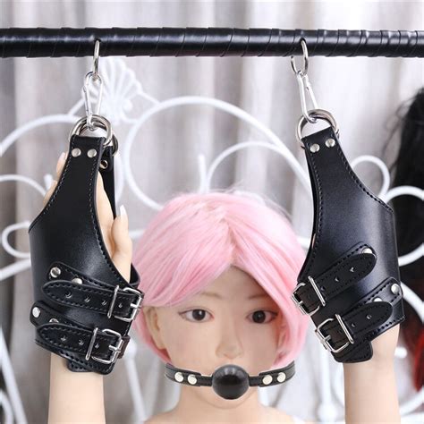 PU Leather Hand Cuff With Spreader Bar Sex Bondage Restraints Sex Toys Nipple Clamps Mouth Gag