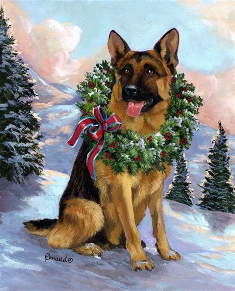 German Shepherd Adorned With Christmas Wreath ~ Artist