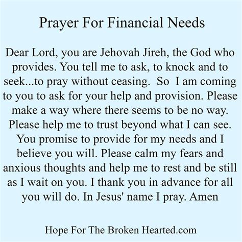 Prayer For Financial Help Examples And Forms